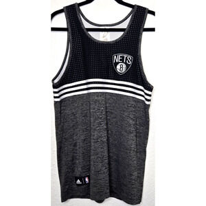 Adidas Mens NBA Brooklyn Nets Tank Top Small Black Gray Stripe Active Jersey